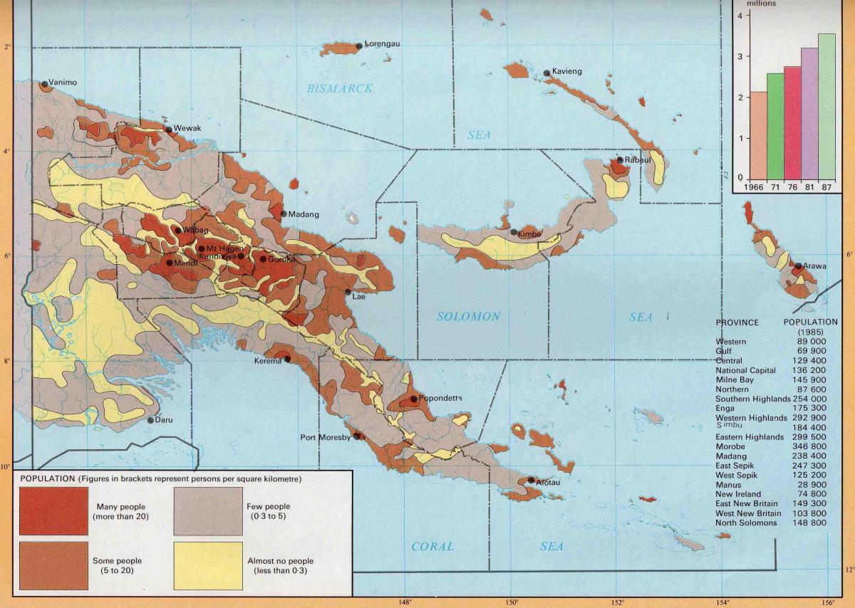 नक्शे के पापुआ न्यू गिनी जनसंख्या